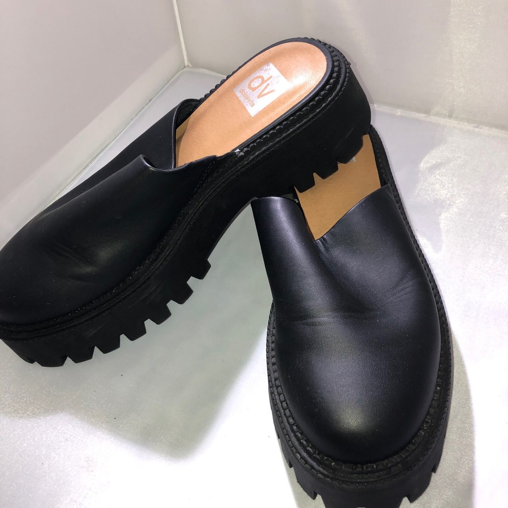 DV Dolce Vita Black Platform Lug Sole Mules Slides Women 7.5 Chunky Edgy Slip-On